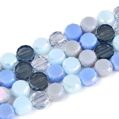 Faceted Glass Coin Bead Strands, 7.5x4.5mm, Mixed Blues