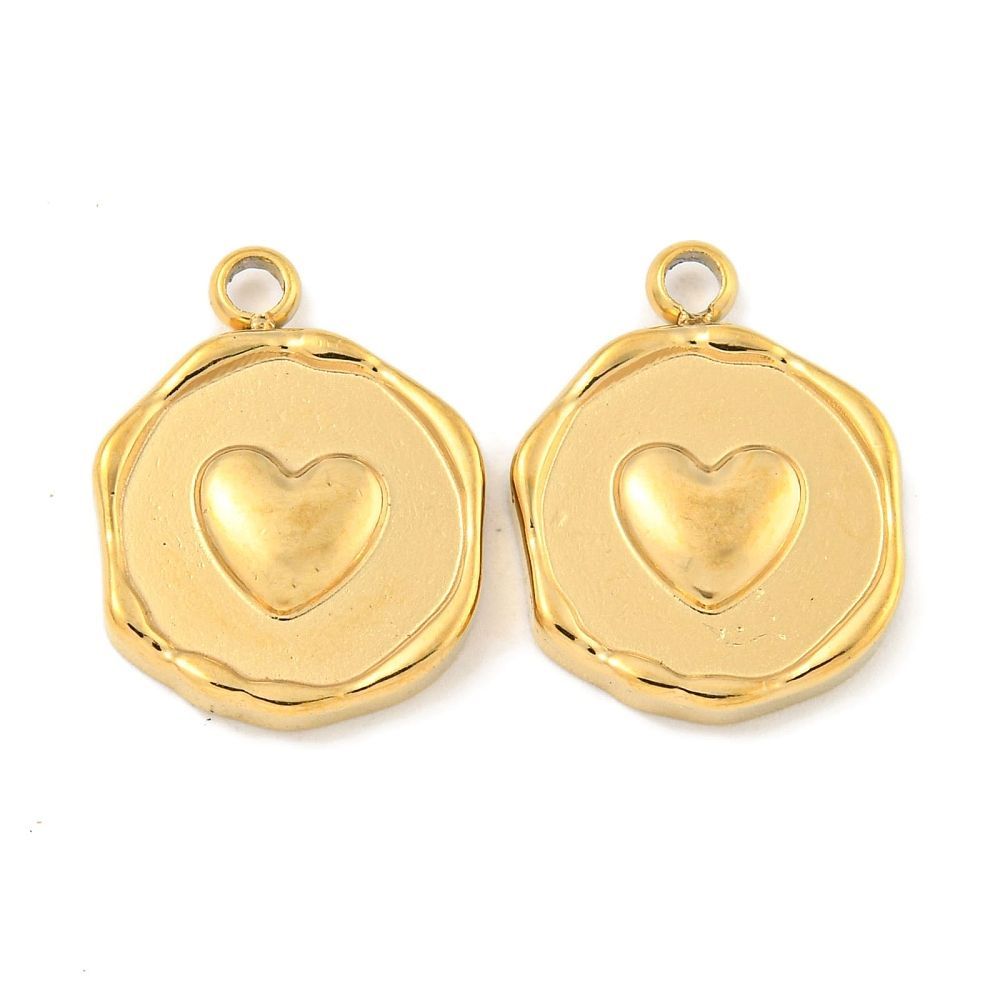 Stainless Steel Gold Plated Heart Charm/Pendant, 16x12x2mm