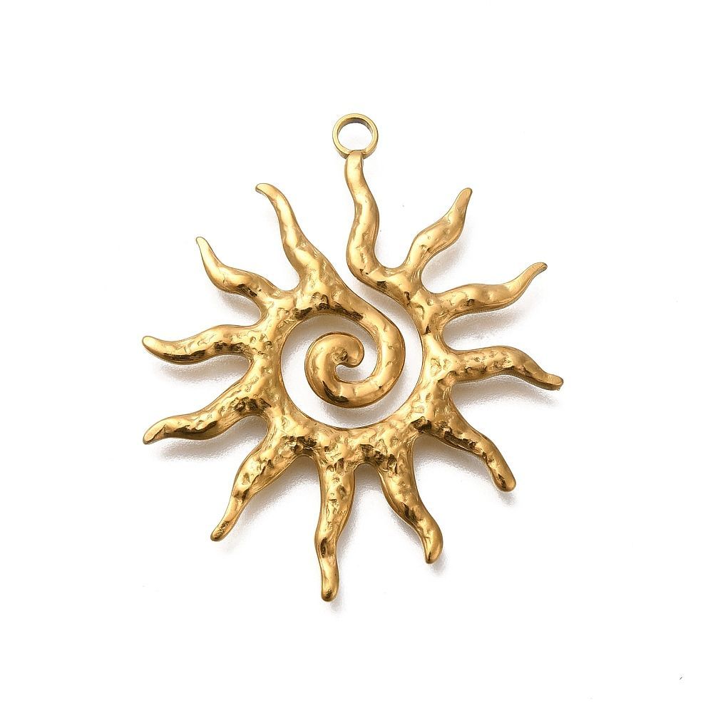 Stainless Steel Gold Plated Sun Burst Pendant, 40x33x2mm