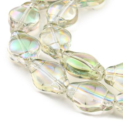 Electroplated Glass Lantern Beads, Clear with Green/Yellow Rainbow Plating, 12x9x5mm