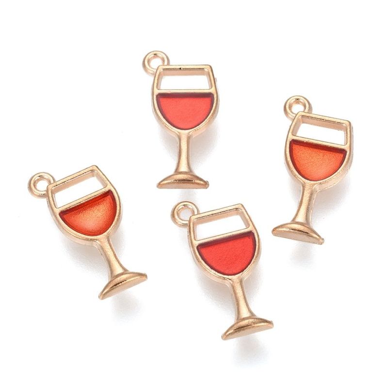 Enamel & Light Gold Wine Glass Charm, 20x8x2mm