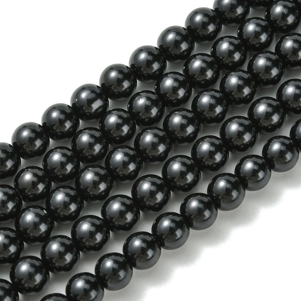 6mm Glass Pearls in Black, 1 Strand