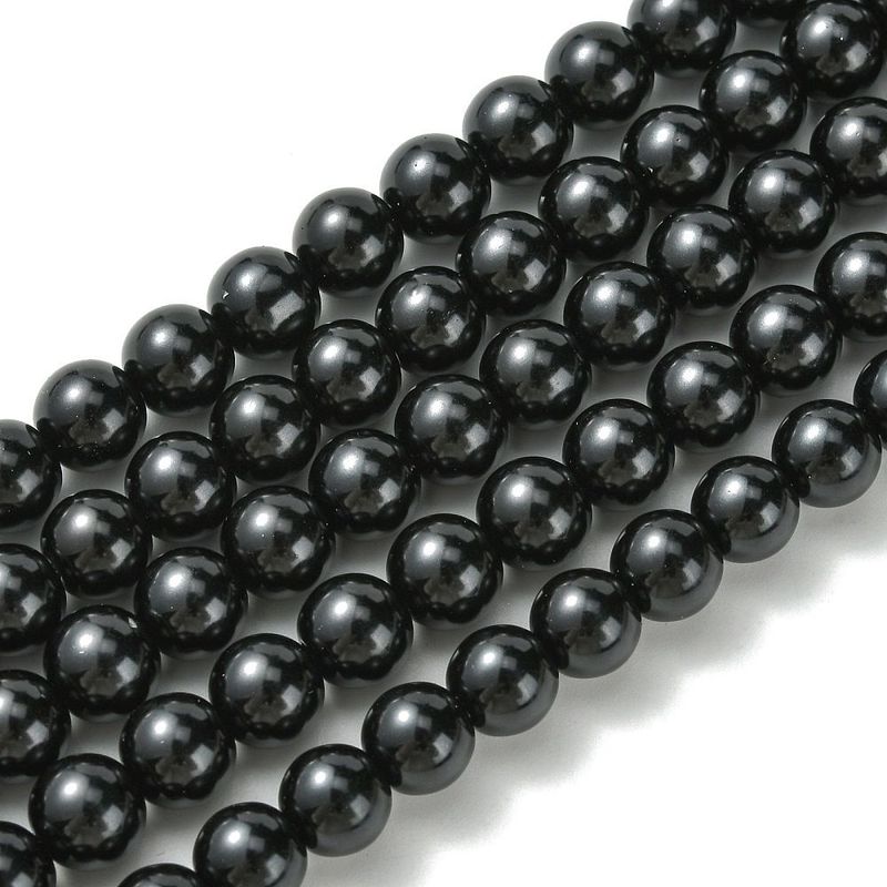 6mm Glass Pearls in Black, 1 Strand