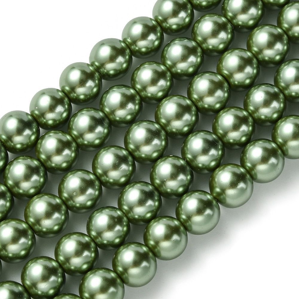 8mm Glass Pearls in Sage Green, 1 Strand