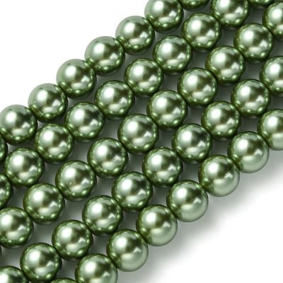 8mm Glass Pearls in Sage Green, 1 Strand