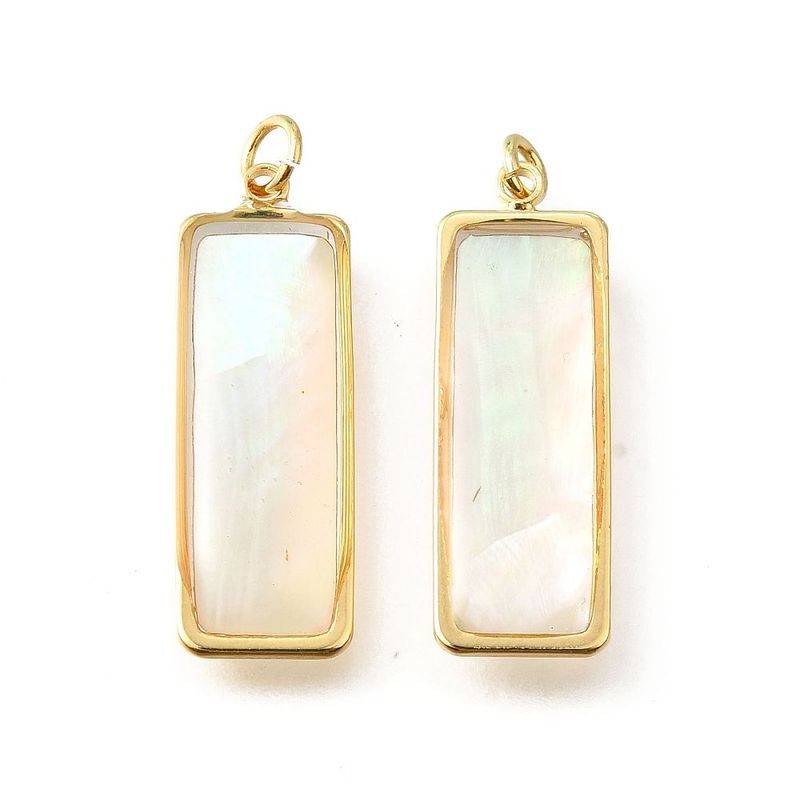 Natural Shell & Resin Rectangle Pendant with Gold Frame, 26x10mm Natural Shell & Resin Rectangle Pendant with Gold Frame, 26x10mm