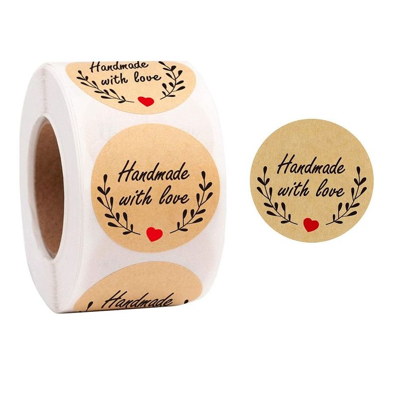 'Handmade with Love' Stickers, 25mm, 500 per Roll 'Handmade with Love' Stickers, 25mm, 500 per Roll