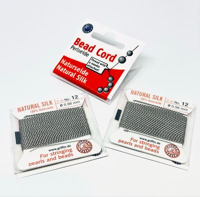 100% Natural Silk Thread with Needle, No.12, Grey