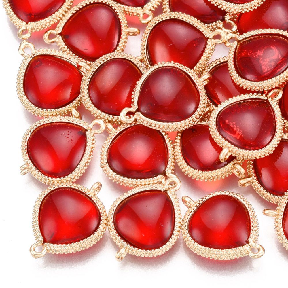 2 x Glass Connectors with Gold Textured Frame, 19x14x5mm