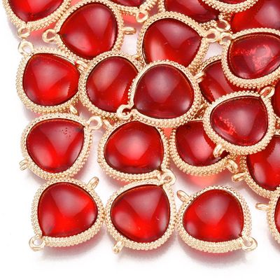 2 x Glass Connectors with Gold Textured Frame, 19x14x5mm