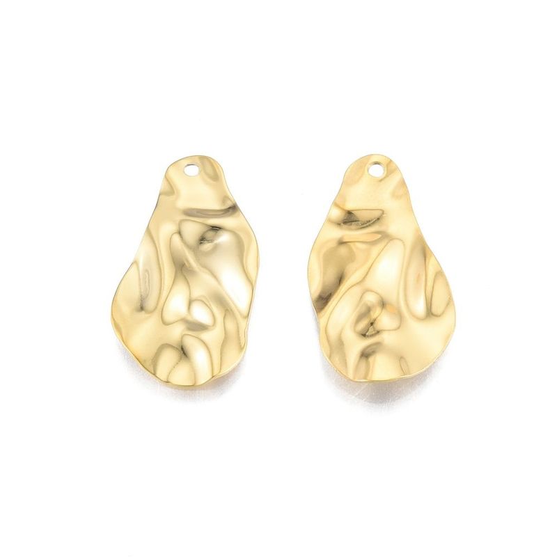 Stainless Steel Gold Wavy Teardrop Pendant, 30x17mm