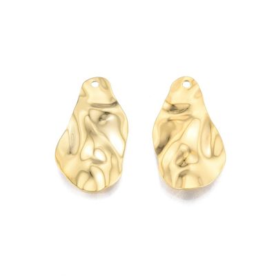 Stainless Steel Gold Wavy Teardrop Pendant, 30x17mm