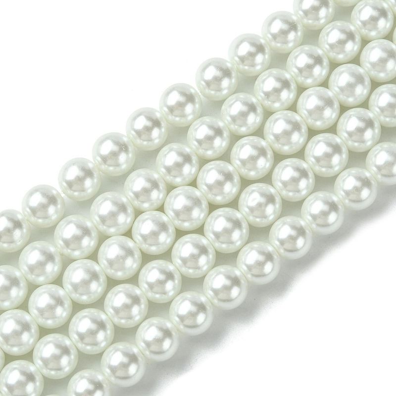 8mm Glass Pearls in White, 1 Strand