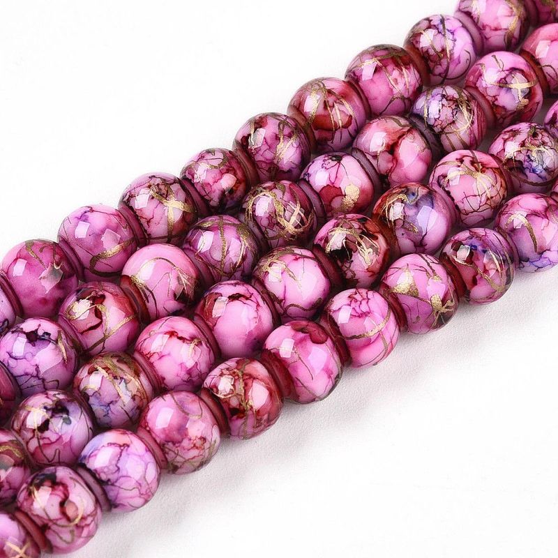 Painted Glass Beads, Pink Mix, 6mm