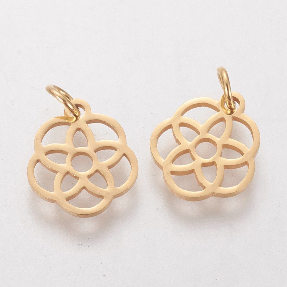 Stainless Steel Gold Flower Charm/Pendant, 13x12mm
