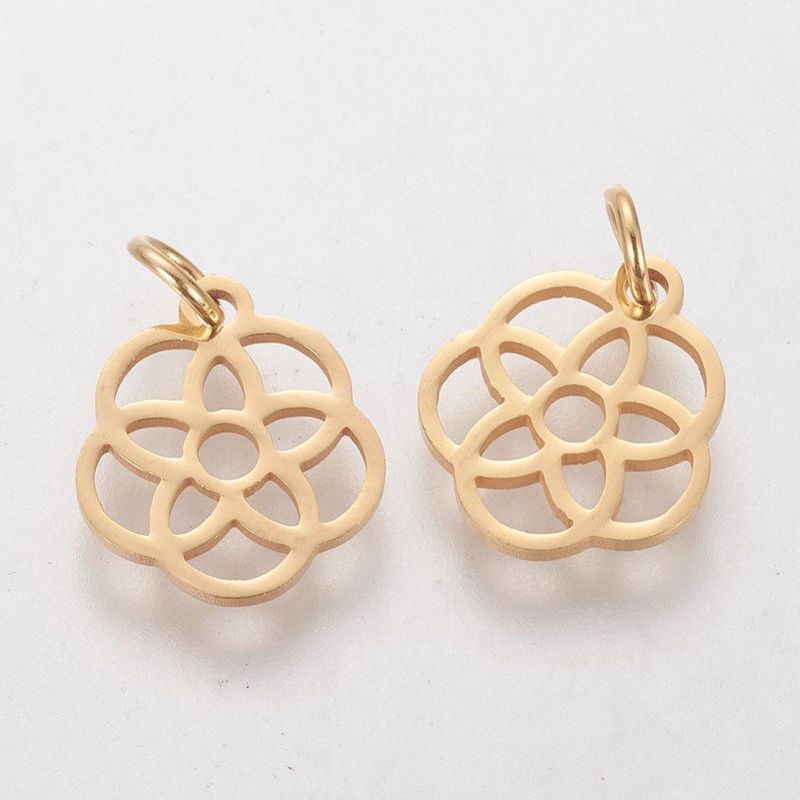 Stainless Steel Gold Flower Charm/Pendant, 13x12mm