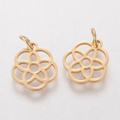 Stainless Steel Gold Flower Charm/Pendant, 13x12mm