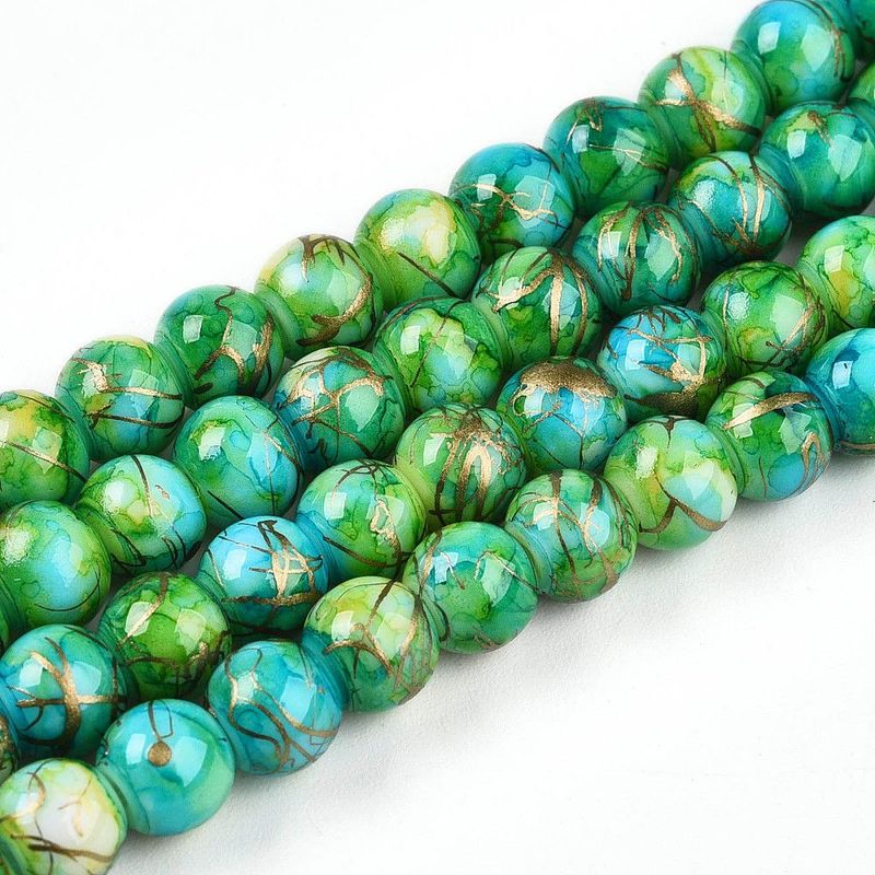 Painted Glass Beads, Sea Green Mix, 6mm