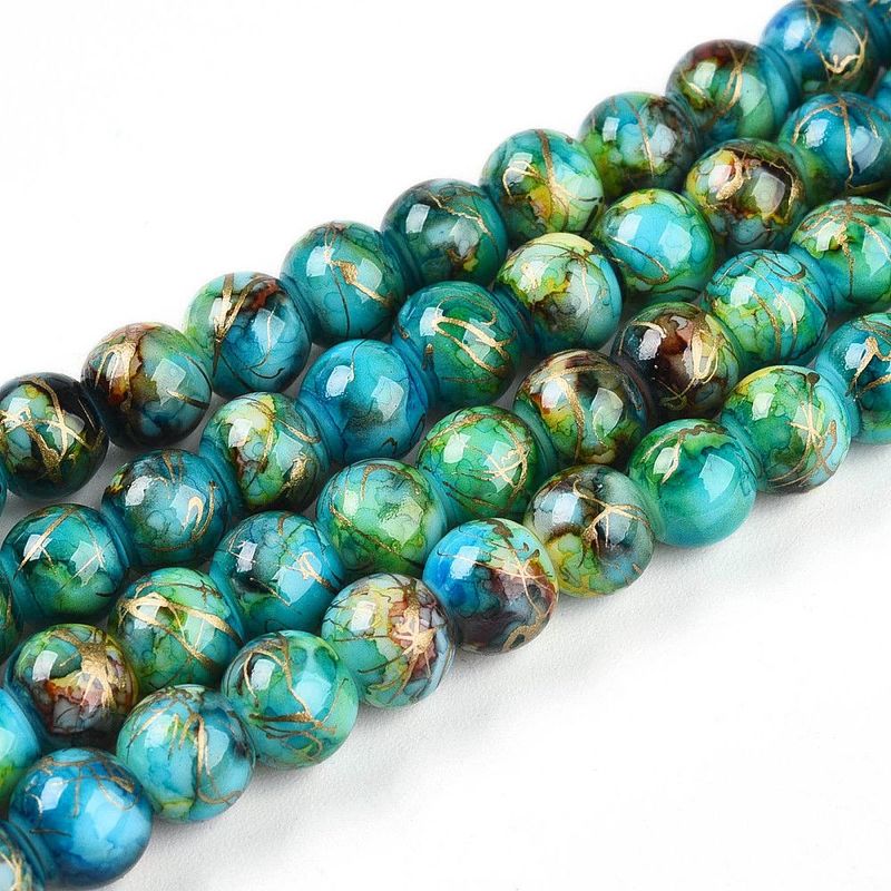 Painted Glass Beads, Teal/Blue Mix, 6mm