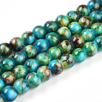 Painted Glass Beads, Teal/Blue Mix, 6mm