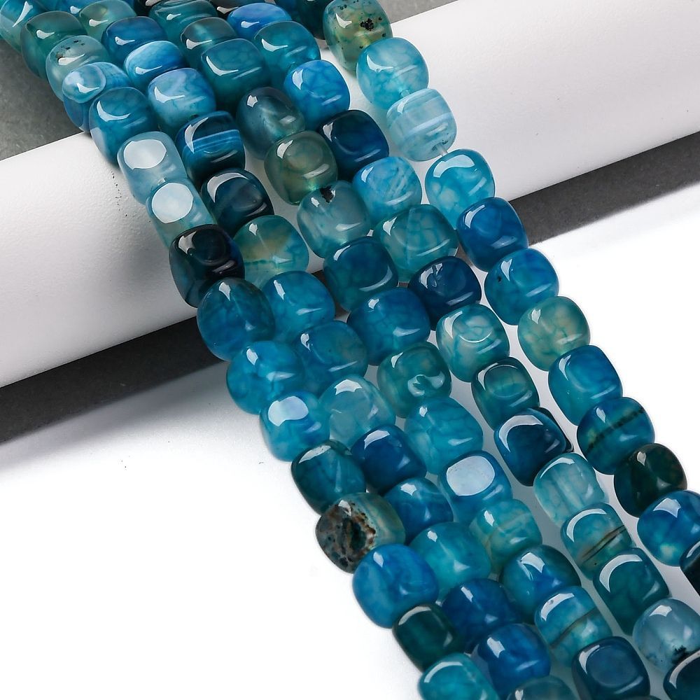 Natural Dyed Dragon Vein Cube Agate Beads, 7x7mm