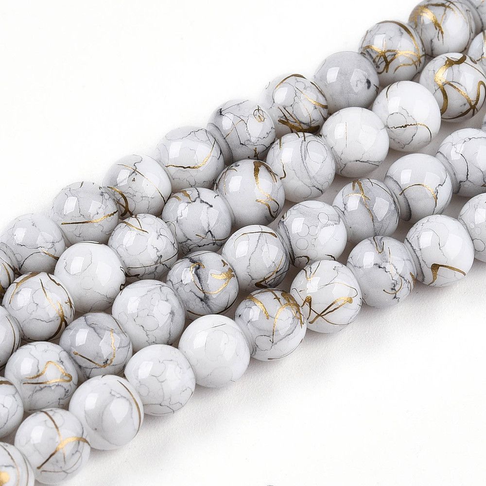 Painted Glass Beads, Grey Mix, 6mm