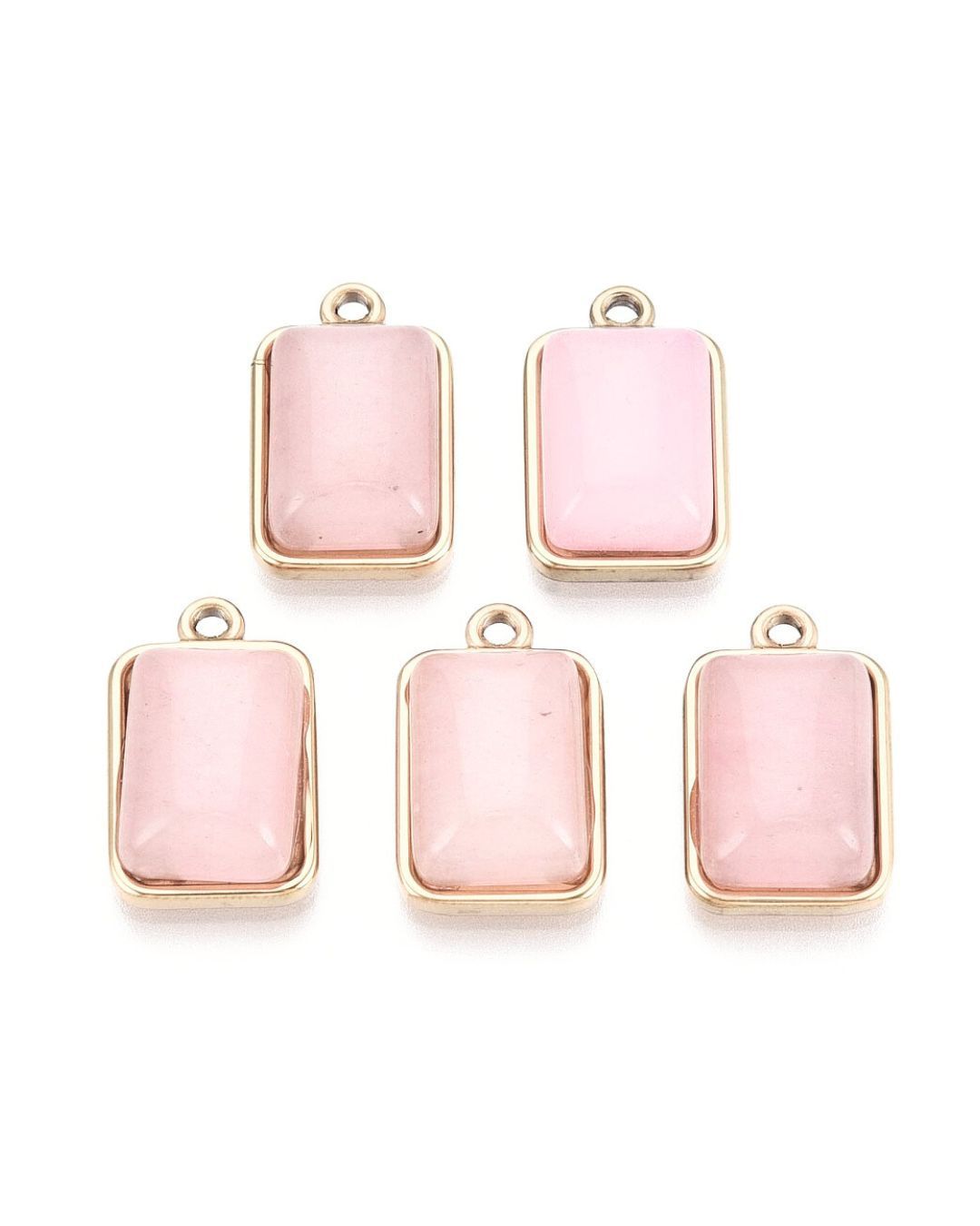 Natural Rose Quartz Pendant with Stainless Steel Gold Frame, 19x12x6mm