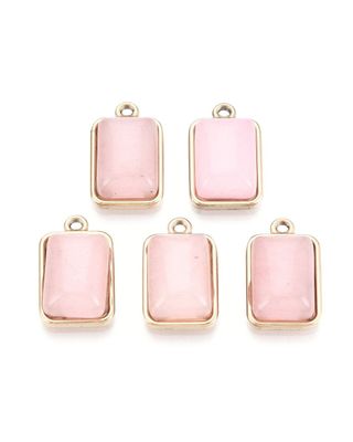 Natural Rose Quartz Pendant with Stainless Steel Gold Frame, 19x12x6mm