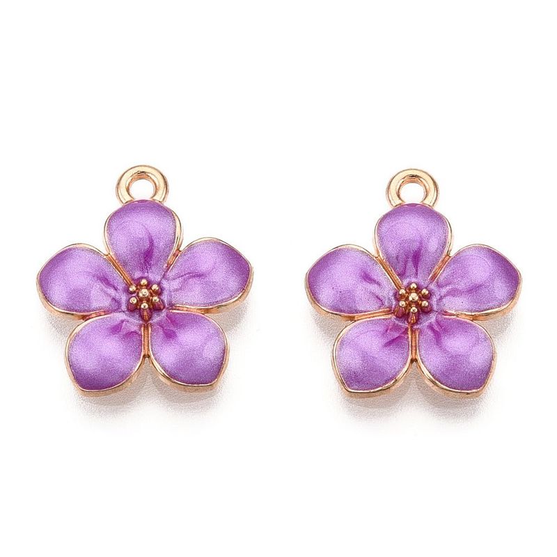 Enamel & Gold Flower Charm, 14x16mm, Orchid Pink/Purple