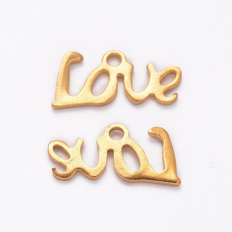 Stainless Steel Gold 'Love' Charm, 13x6mm