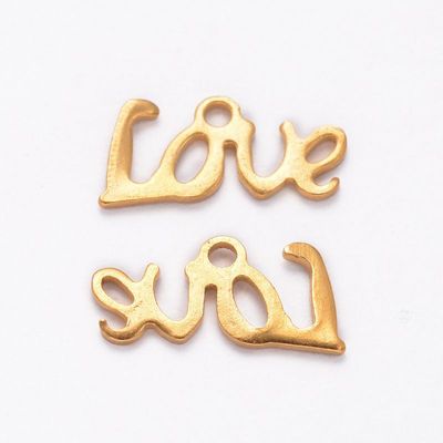 Stainless Steel Gold 'Love' Charm, 13x6mm