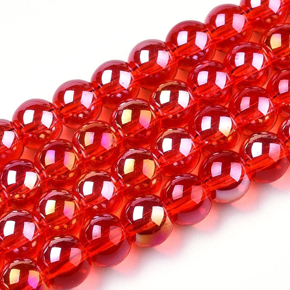 Electroplated Glass Beads in Red with AB Finish, 6mm, 1 Strand Electroplated Glass Beads in Red with AB Finish, 6mm, 1 Strand