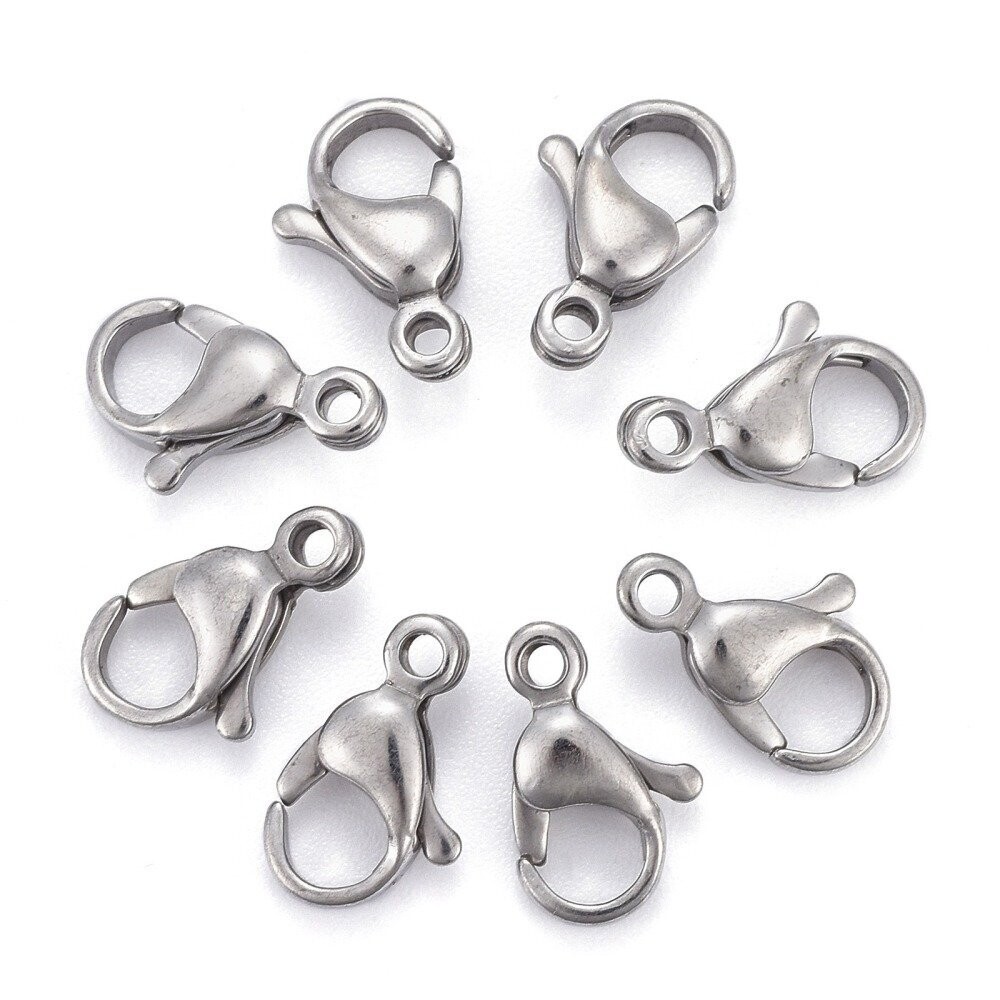 10 x Stainless Steel Lobster Clasps & Split Rings, 12x6mm 10 x Stainless Steel Lobster Clasps & Split Rings, 12x6mm
