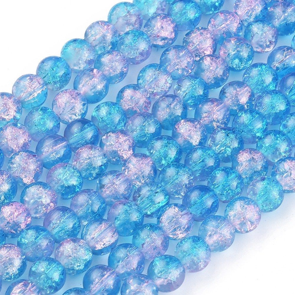 50 x 8mm Crackle Glass in Light Blue and Pink