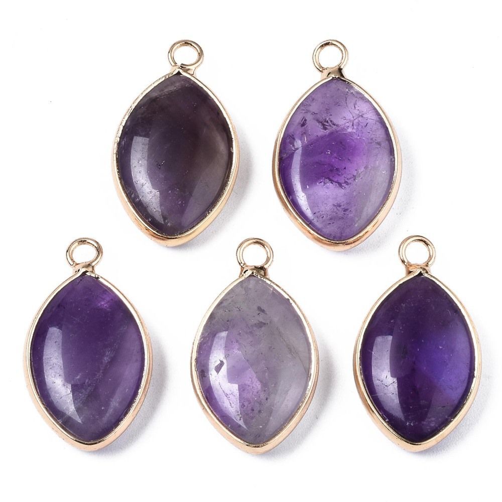 Natural Amethyst Pendant with Gold Plated Frame, 25x14x5mm Natural Amethyst Pendant with Gold Plated Frame, 25x14x5mm