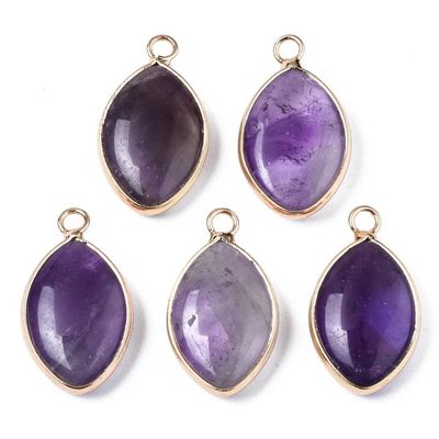 Natural Amethyst Pendant with Gold Plated Frame, 25x14x5mm