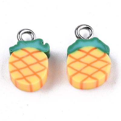Polymer Clay Pineapple Charms, 13x8x4mm