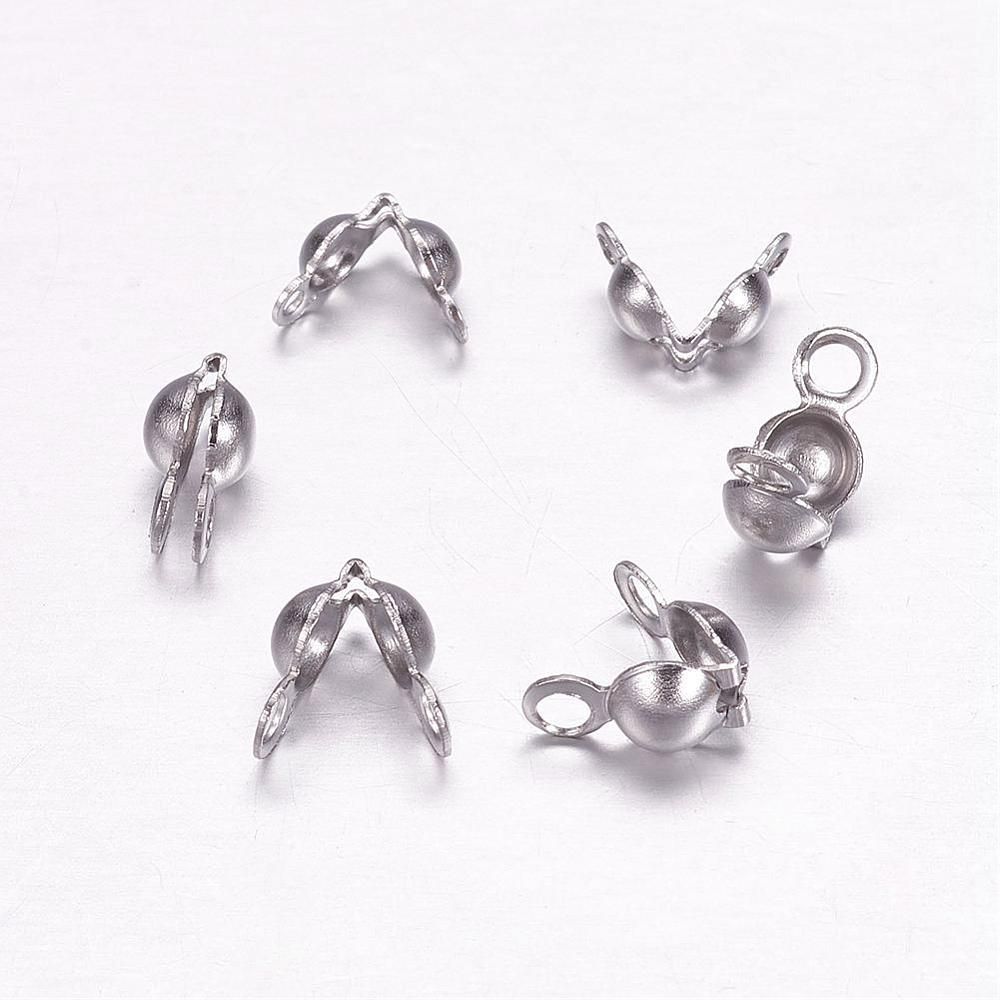 50 x Stainless Steel Bead Tips/Calottes/Clamshell Knot Covers, 4x7mm 50 x Stainless Steel Bead Tips/Calottes/Clamshell Knot Covers, 4x7mm