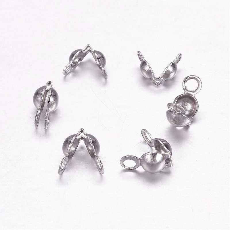 50 x Stainless Steel Bead Tips/Calottes/Clamshell Knot Covers, 4x7mm