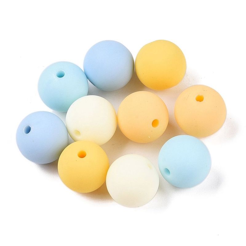 30 x 11mm Rubberized Acrylic Beads, Blue/Ivory/Yellow Mix