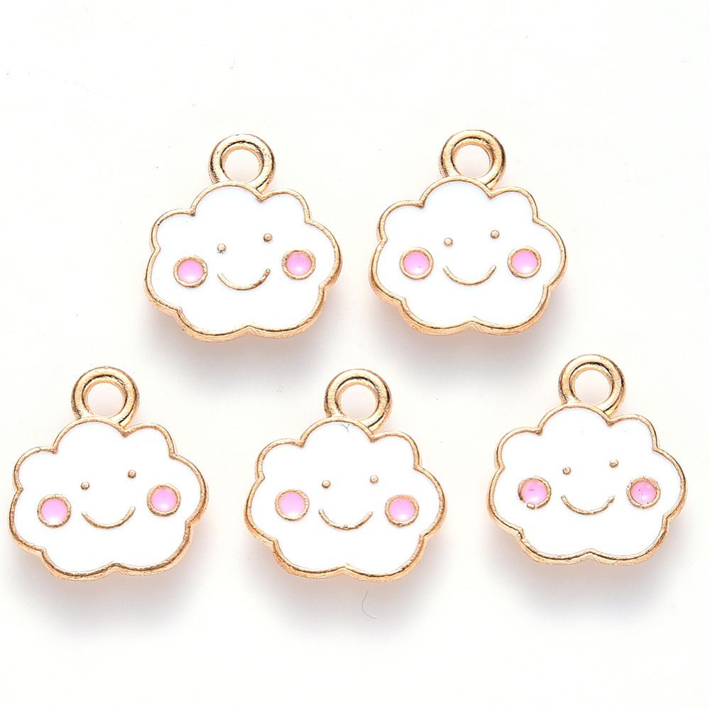 Enamel & Light Gold Cloud Charm, 13x12mm