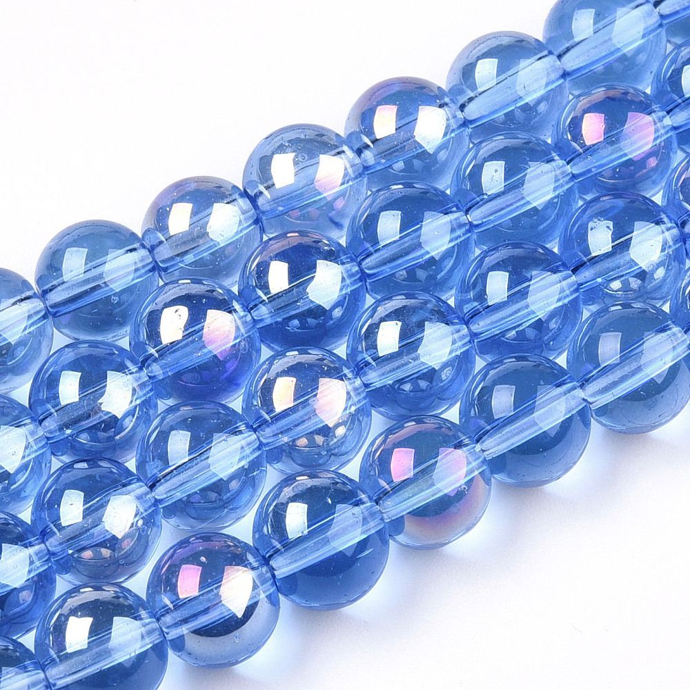 Electroplated Glass Beads in Baby Blue with AB Finish, 6mm, 1 Strand