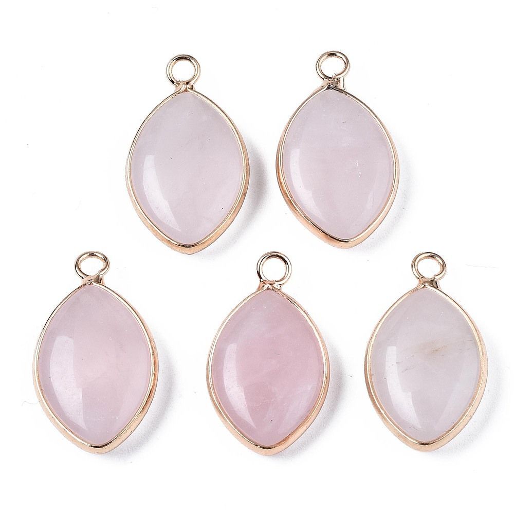 Natural Rose Quartz Pendant with Gold Plated Frame, 25x14x5mm