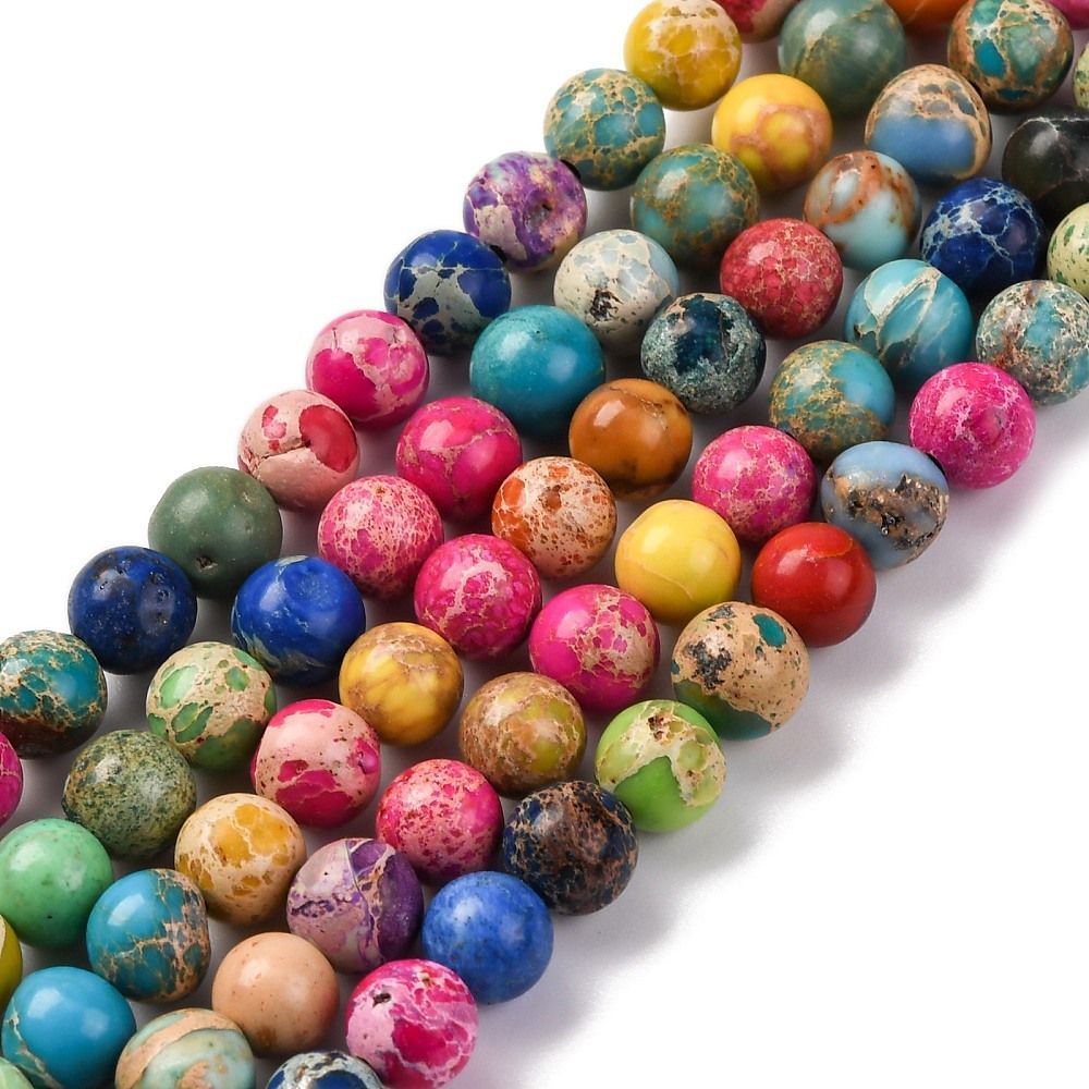 Natural Imperial Jasper Beads, Mixed Colours, 6mm