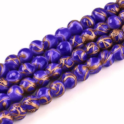 100 x Painted Glass Beads, Purple & Gold, 6mm 100 x Painted Glass Beads, Purple & Gold, 6mm