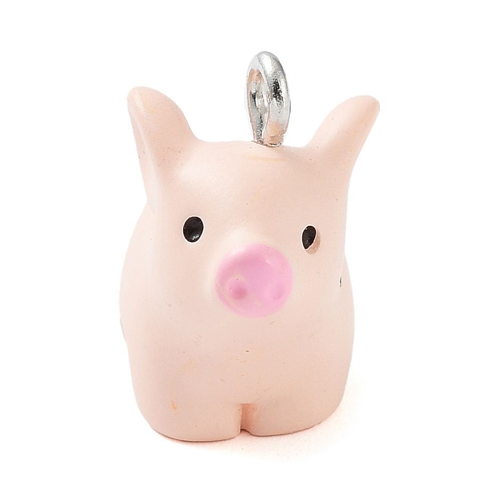 Resin Pink Pig Charm/Pendant, 18x20mm