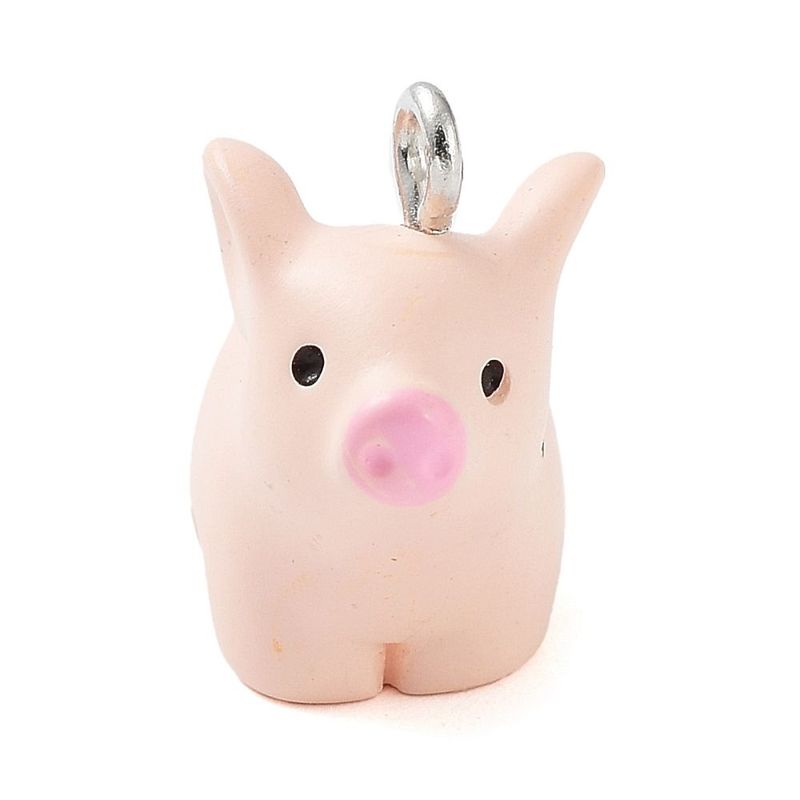 Resin Pink Pig Charm/Pendant, 18x20mm