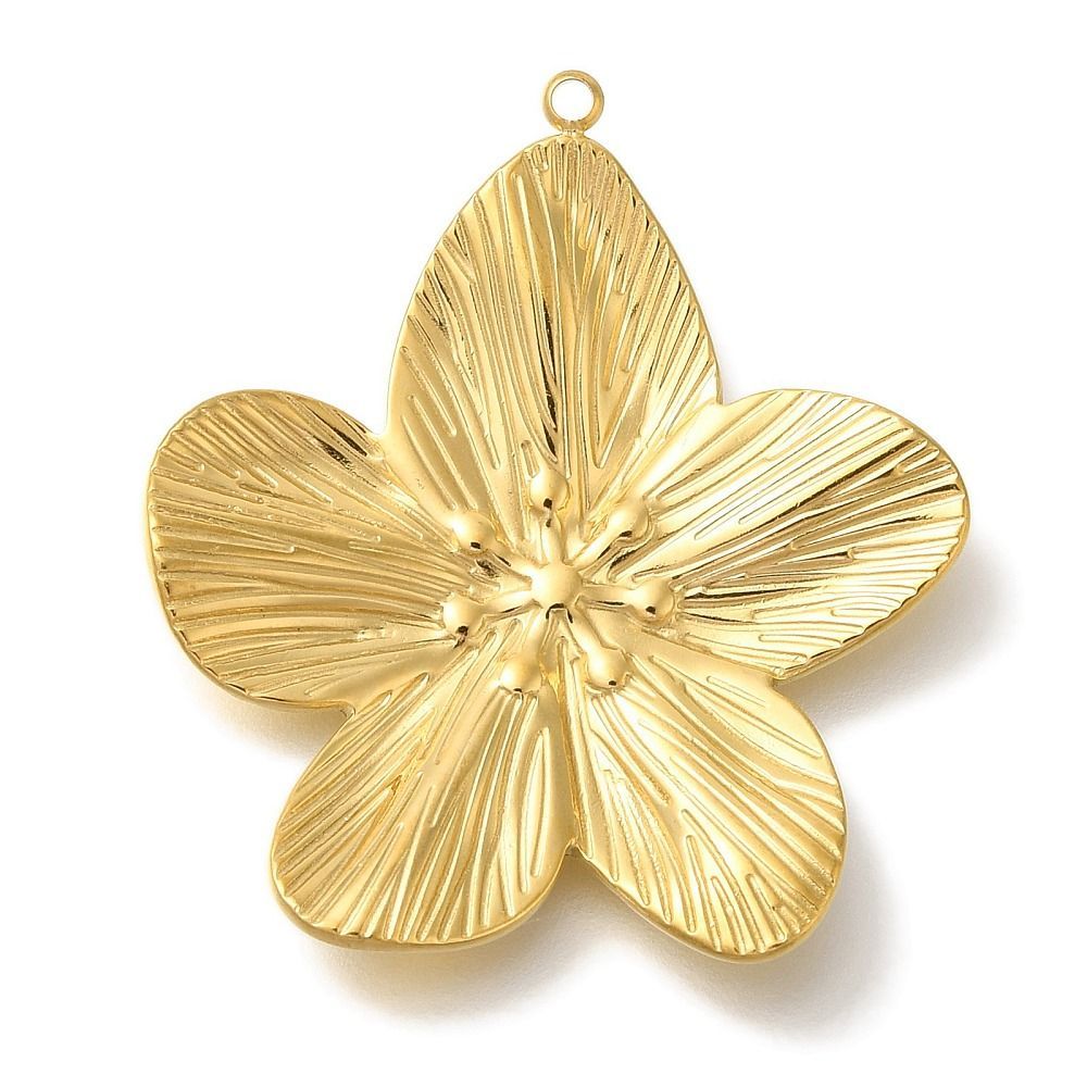 Stainless Steel Gold Flower Pendant, 34x31mm