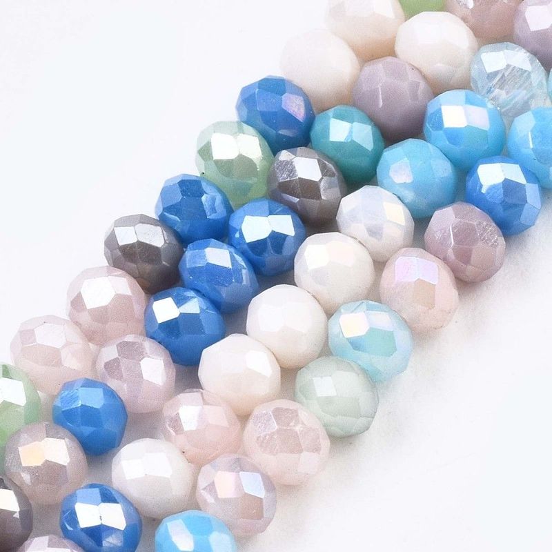 Opaque AB Plated Faceted Glass Rondelles, 3x3.5mm, Mixed Blues