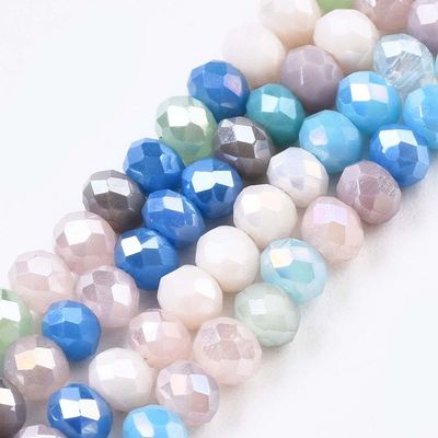 Opaque AB Plated Faceted Glass Rondelles, 3x3.5mm, Mixed Blues